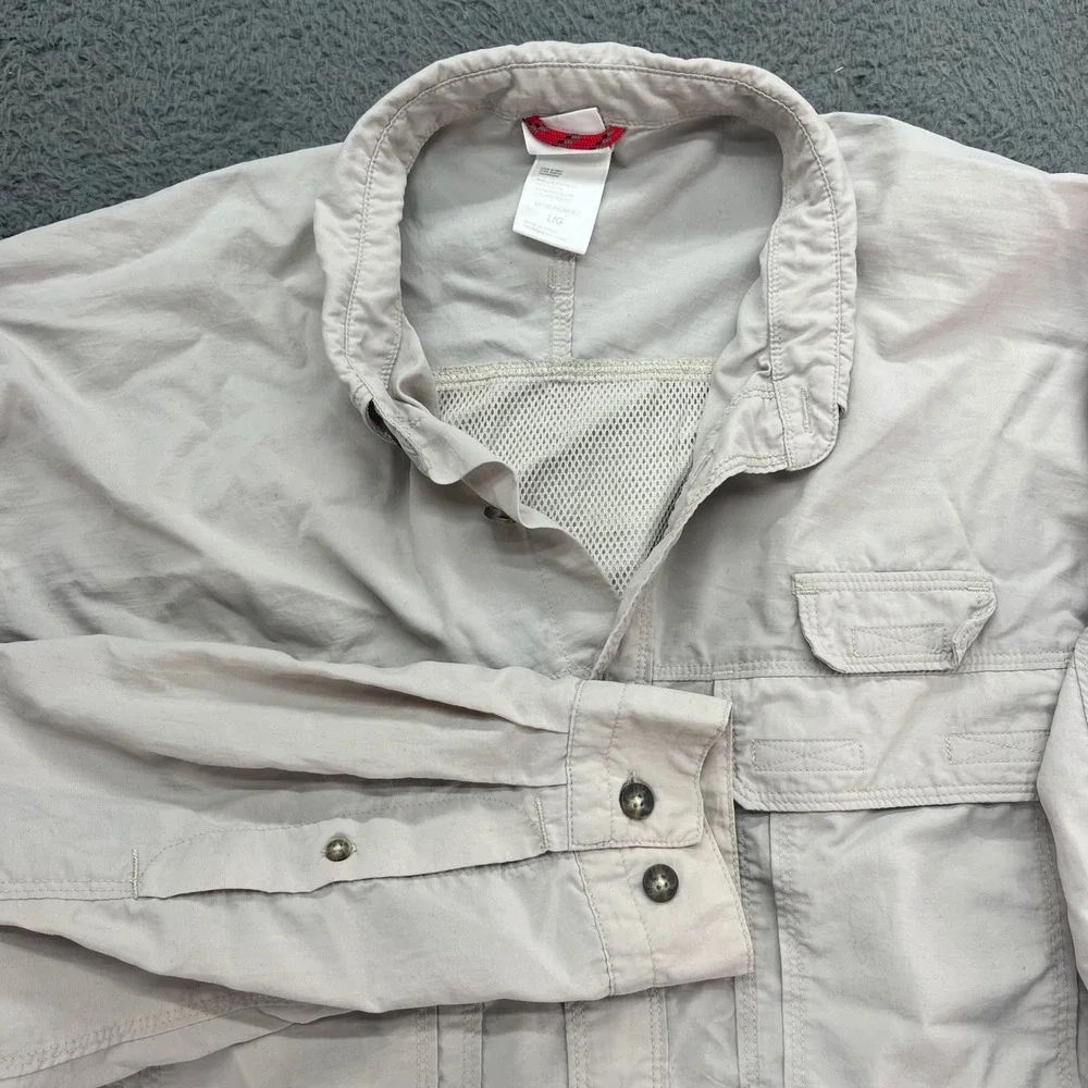 The North Face Mens L G Long Sleeve‎ Button Up Shirt Lightweight Tan